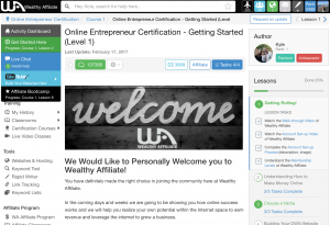 Wealthy Affiliate Course Screen